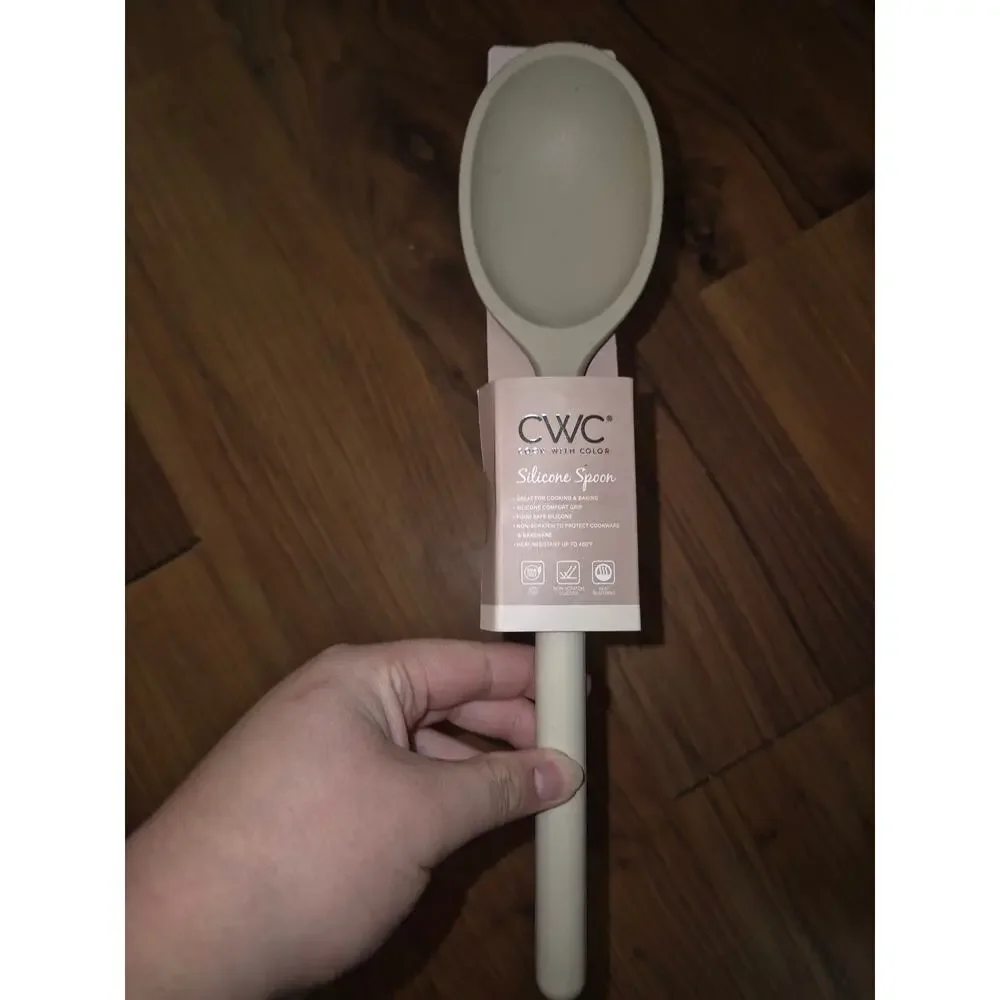 Cook With Color Two-Toned Beige and White Silicone Cooking Spoon b3